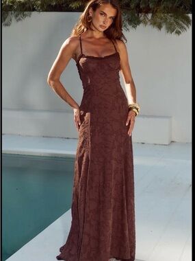 ELLERBY FRILL TRIM MAXI DRESS - CHOCOLATE - RunAway the Label